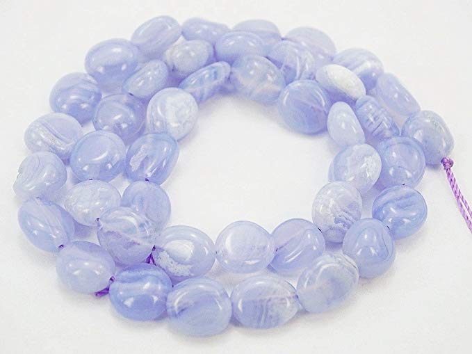 jennysun2010 Natural Chalcedony Blue Lace Agate Gemstone Metaphysical Stones Freeformed Round Coin Loose Beads 40pcs 1 Strand for Bracelet Necklace Earrings Jewelry Making Crafts Design Healing