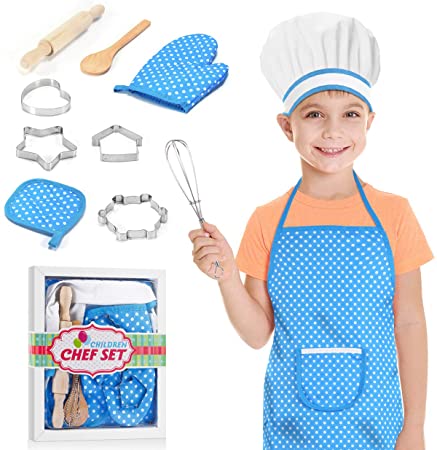 ATOPDREAM Kids Apron for Age 3-7 Chef Cooking Supplies 10 Pcs - Great Gifts for Kids