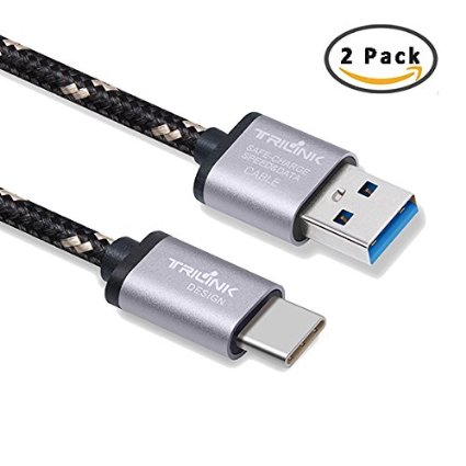 USB-C to USB 3.0 Cable, TriLink 2-Pack(3.3ft,5ft) Durable Braided USB C Cable, High Speed USB 3.0 A Male to Type C Sync and Charging Cables with 56k Resistor(Grey)