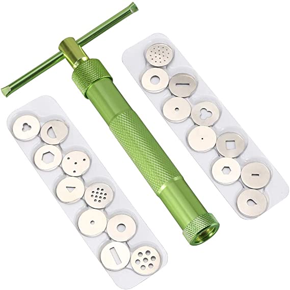 Vicloon Fondant Extruder, Stainless Steel Sugar Paste Extruder Craft Gun with 20 Interchangeable Discs for Sugar Craft Cake and Clay Decorating Tool(Green)