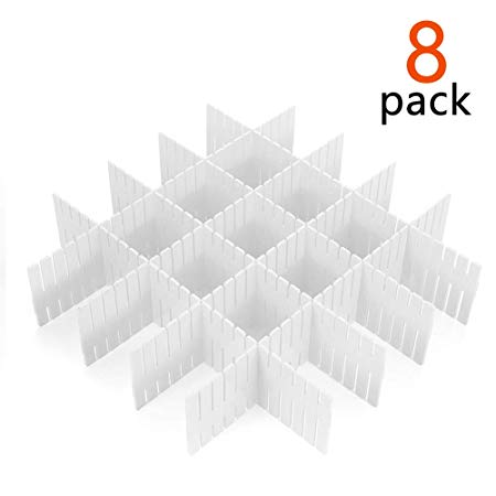 8 Pcs Plastic DIY Grid Drawer Divider Household Necessities Storage Thickening Housing Spacer Sub-Grid Finishing Shelves for Home Tidy Closet Stationary Socks Underwear Scarves Organizer (White)