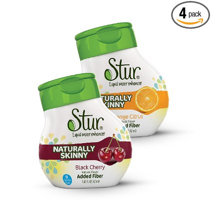 Stur - Skinny Variety Pack – Liquid Water Enhancer (Pack of 4) for HUNGER CONTROL, with Fiber – All Natural, Sugar-Free, Calorie-Free, High Antioxidant Vitamin C, Makes 80 Servings