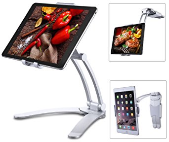 Kitchen Tablet Mount Stand, JUBOR 2-in-1 Tablet Wall Mount Under-Cabinet CounterTop Desktop Recipe Holder for iPad, Surface Pro, Nintendo Switch, E-Readers, 7 to 13 Inch Tablet - with 2 Mounting Base