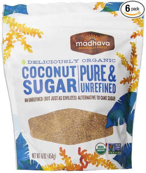 Madhava Organic Coconut Sugar 16-Ounce Pack of 6