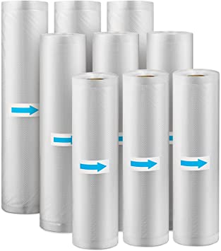 Gibot Vacuum Sealer Bags for Food 9 Rolls Premium Reusable Food Saver Vacuum Sealer Bags Rolls with BPA Free for All Vacuum Sealer Machine, 8"x16.4'(3Rolls) /10"x16.4' (3Rolls) /11"x16.4' (3Rolls)