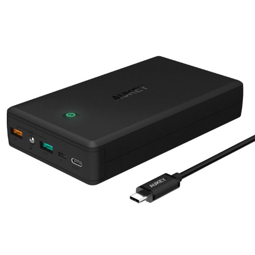 AUKEY 30000mAh Portable Charger with Quick Charge 3.0 & USB C Port (Including USB C Cable) for Apple MacBook, iPhone, iPad, Samsung and More