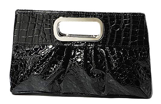 Chicastic Oversized Glossy Patent Leather Casual Evening Clutch Purse with Metal Grip Handle