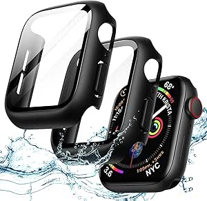 JETech wasserdichte Hülle mit Schutzfolie für Apple Watch SE (2022/2020) / Series 6 5 4 40mm, Eingebautes Gehärtetes Glas Displayschutz Hart PC Vollständig Schutzhülle, 2 Stück (Schwarz)