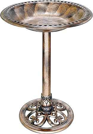 VIVOSUN 28” Bird Bath, Polyresin Lightweight Antique Outdoor Garden Bird Bath for Outdoors, Gardens, Patio, Yard, Deck, Golden