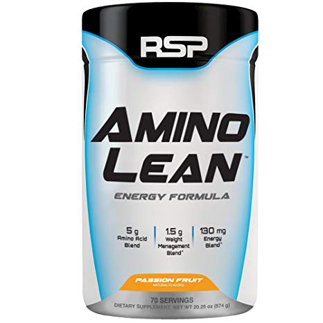 RSP AminoLean - All-in-One Pre Workout, Amino Energy, Weight Loss Supplement with Amino Acids, Complete Preworkout Energy & Natural Fat Burner for Men & Women, Passion Fruit, 70 Servings