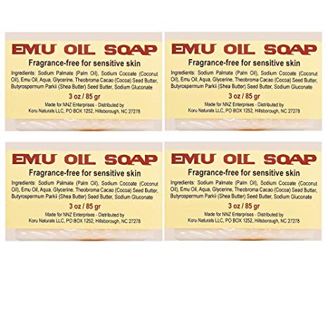 Emu Oil Soap Natural for Sensitive Skin No Artificial Fragrance Set of 4 3 oz bars