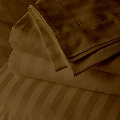 Queen Size 100% Egyptian Cotton 800 Thread Count 4 Piece Sheets Set - 18" Inch Deep Pocket, Smooth & Soft Sateen Weave, Premium Quality Hotel Bedding, Taupe Striped