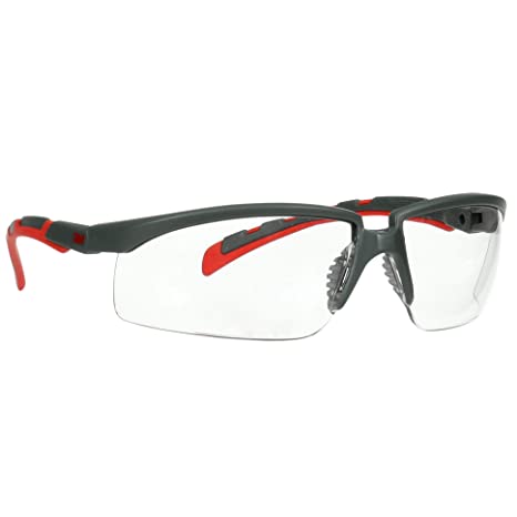 3M Safety Glasses, Solus 2000 Series, 1 Pair, ANSI Z87, Scotchgard Anti-Fog Anti-Scratch, Clear Lens, Gray/Red Frame