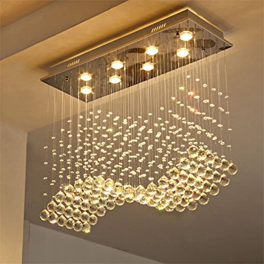 Linght L31.5" X W11.8 X H27.5" Contemporary Crystal Rectangle Chandelier Rain Drop Crystal Ceiling Light Fixture