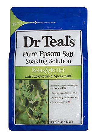 Dr Teal’s Pure Epsom Salt Soaking Solution, Relax & Relief With Eucalyptus & Spearmint, 3 Pound Bag