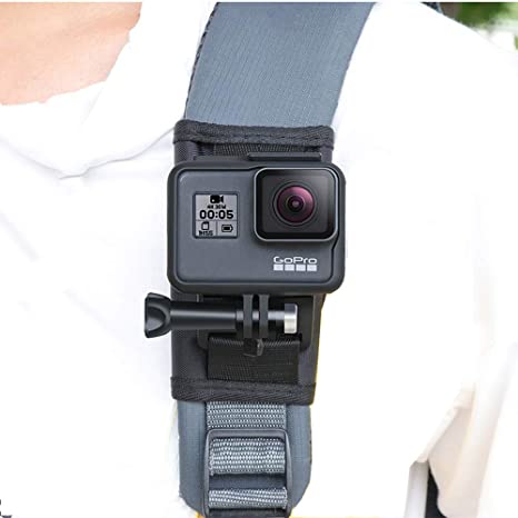 Lupholue Backpack Shoulder Strap Mount with Multi Angle Rotation J Hook Buckle, Hook & Loop Fastener Strap Compatible with GoPro Hero (2018) GoPro Hero 9 8 7 6 5 4 3  Session, Xiaomi Yi, Osmo Pocket