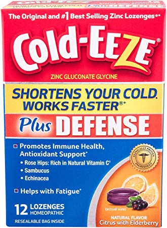 Cold-EEZE Plus Defense Cold-Shortening Lozenges, 12 Count, Cold Remedy, Citrus with Elderberry Flavor