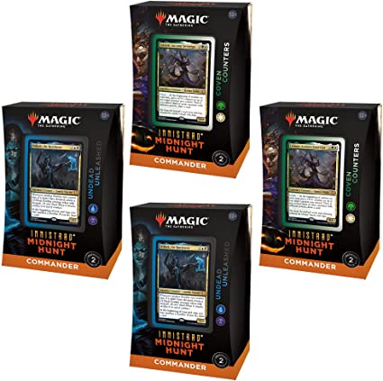 Bundle of 4 Magic: The Gathering Innistrad: Midnight Hunt Commander Decks | 2 Coven Counters   2 Undead Unleashed