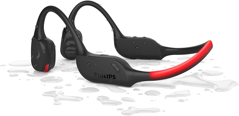 PHILIPS Audio TAA7607BK/00 Open-ear Wireless Sports Headphones, IP66 Splash And Sweat Resistance And Up To 9 Hours Play Time, LED Safety Light, Black