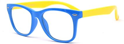 JUSLINK Flexible Kids Blue Light Blocking Glasses for Boys and Girls Age 4-13(Blue-Yellow)