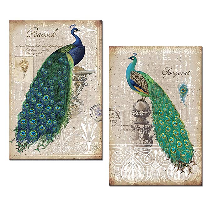 Peacock Canvas Art Prints,Peacock Canvas Wall Art Home Wall Decal,Canvas Art with Frame,Ready Hanging On,Animal Peacock Wall Art