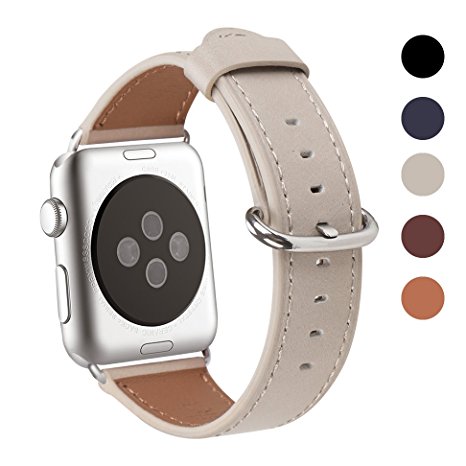 Apple Watch Band 42mm, WFEAGL Retro Top Grain Crazy Horse Leather Band Replacement Strap with Stainless Steel Clasp for iWatch Series 3,Series 2,Series 1,Sport, Edition (Ivory White Silver Buckle)
