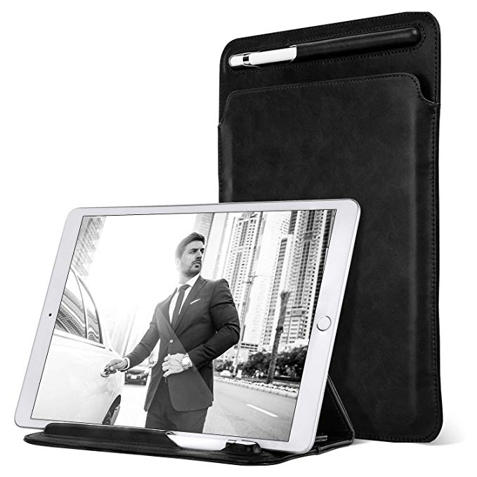 Ayotu Case for iPad Pro 11 inch /10.5 inch/ 9.7 inch,with Pencil Holder & Angle Viewing Microfiber Leather Sleeve Trifold Stand Bag for Apple iPad Pro 11/9.7/10.5 inch/iPad 9.7/iPad Air 2 - Black