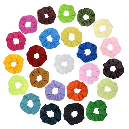 24 Pack Candy Color Scrunchies Women Elastic Hair Ties Ropes (Color may Vary)