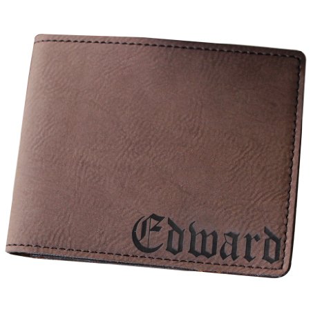 Custom Personalized Brown Leather Bi-Fold Men's Leather Wallet - Monogrammed Groomsman Fathers Day Gift - Engraved for