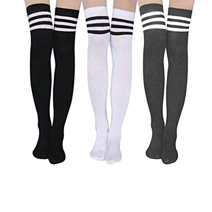 Aispark Womens Knee High Socks Girls Long Striped Over the Knee Thigh High Stockings Cosplay Socks