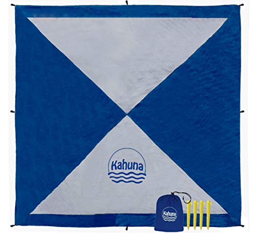 Kahuna Parachute Beach Blanket - Sandfree Oversized XL Extra Large 8x8 - No Sand Beach Sheet Picnic Blanket - Portable, Lightweight, with Sand Pockets