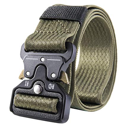 MOZETO Mens Tactical Nylon webbing Belt with V-Ring Heavy-Duty Quick-Release Alloy Buckle Adjustable Size