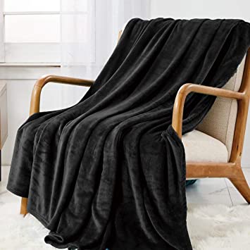 CozyLux Fleece Blanket Twin Size 60" x 80", Super Soft Lightweight Microfiber Flannel Blankets for Travel, Camping, Chair and Sofa, Cozy Luxury Hypoallergenic Plush Bed Blankets, Ash Black