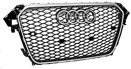 ZMAUTOPARTS For 2013-2016 Audi A4 / S4 B8.5 RS4 Style Honeycomb Mesh Hex Grille Gloss Black with Silver Trim