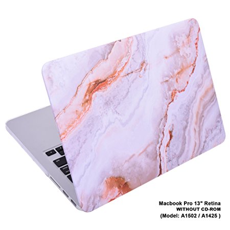 Cosmos Rubberized Plastic Hard Shell Cover Case for MacBook (Macbook Pro 13" Retina (A1502 / A1425), White Orange Marble Pattern)