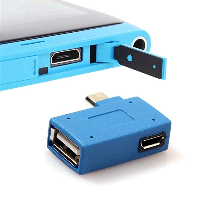 Gotd Right Angle Micro USB Male 90 Degree USB 2.0 OTG Male to Micro Female Plug Adapters with USB Power for Cell Phone Tablet Blue