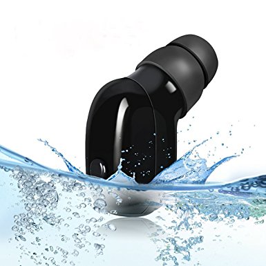 100% [Waterproof IP68 Wireless Mini Bluetooth Earbud], BooTaa Wireless Bluetooth V4.2 Earphone, Sport Headphone, Sweat Proof Stable Fit In Ear Workout Headset Black (1 Pack)
