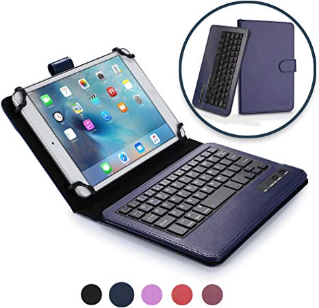 Cooper Infinite Executive Keyboard Case for 7-8" Tablets | 2-in-1 Bluetooth Wireless Keyboard & Leather Folio Cover, Universal, 100HR Battery (Blue)