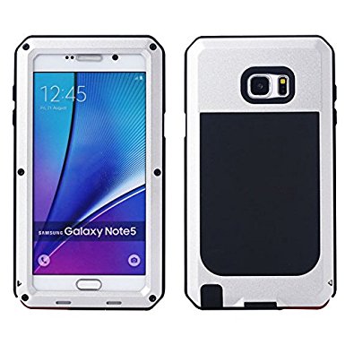 Galaxy Note 5 Case,Tomplus [Newest] Gorilla Glass Luxury Aluminum Alloy Protective Metal Water Resistant Shockproof Military Bumper Heavy Duty Cover Shell Case for Samsung Galaxy Note 5 (Silver)