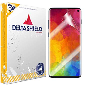 DeltaShield Screen Protector for Samsung Galaxy S10 (6.1 inch) (3-Pack) (Case Friendly B) BodyArmor Anti-Bubble Military-Grade Clear TPU Film