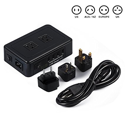 Universal Travel Power Strip Power Adapter With 2 AC Sockets And 4 Smart USB Charge Ports Surge Protection Include Interchangeable EU, UK, AU, US Plugs