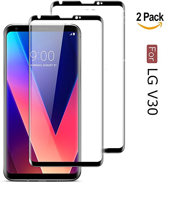 LG V30 Screen Protector, Full Cover [2 PACK] Tempered Glass Screen Protector with ABS Curved Edge Frame, Anti-Fingerprint HD Screen Protector Film for LG V30 (Black)