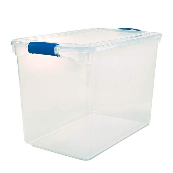 Homz Plastic Storage, Modular Stackable Storage Bins with Blue Latching Handles,112 Quart, Clear, Stackable, 2-Pack