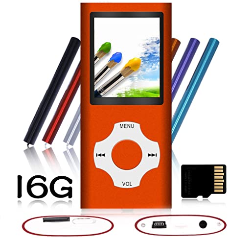 Tomameri - Portable MP3 / MP4 Player with Rhombic Button, Including a 16 GB Micro SD Card and Support Up to 64GB, Compact Music, Video Player, Photo Viewer Supported - Orange