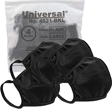 Universal 4521 Cloth Face Masks – Reusable Nose & Mouth Mask – 100% Cotton, 2 Layer, Washable Facemask for Teens & Adults – Protects from Dust, Pollen, Pet Dander & More (Black, Large)