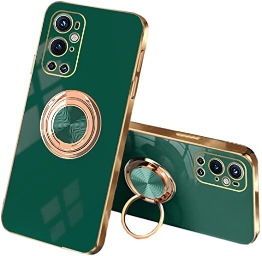 Compatible with OnePlus 9 Pro Case Silicone Shockproof Phone Cases for OnePlus 9 Pro Anti-Scratch Cute TPU Protective Case with Ring (OnePlus 9 Pro, Dark Green)