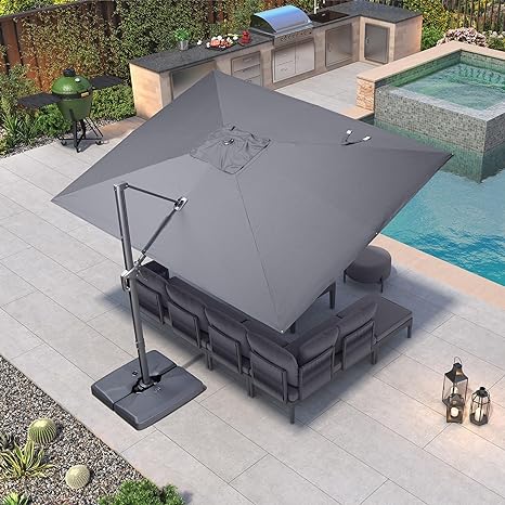 9' X 11.5' Rectangle Patio Umbrella Outdoor Large Aluminum Cantilever Umbrella with 3-Year Fade Resistance Recycled Olefin Fabric and 360-degree Rotation for Deck Pool Garden, Dark Grey