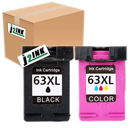 J2INK 2 Pack #63 XL Black &Color Ink Cartridges for Envy 4520 4526 4512 4516 Officejet 3830 4650