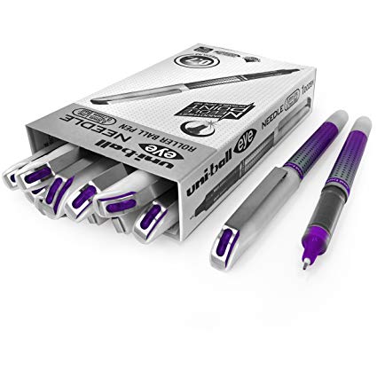 Uni-Ball UB-187S Vision Needle Rollerball Pen – 0.7mm Needle Point – Pack of 12 – Violet