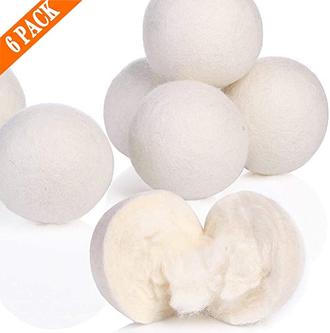 6 Pack Wool Dryer Balls -100% Organic Wool Dryer Ball Laundry Large Dryer Ball Natural Fabric Softener Wool Dryer Balls, Reusable, Reduces Clothing Wrinkles and Saves Drying Time